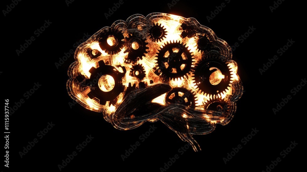 Fototapeta premium Illuminated Brain with Gears Representing Creativity and Innovation