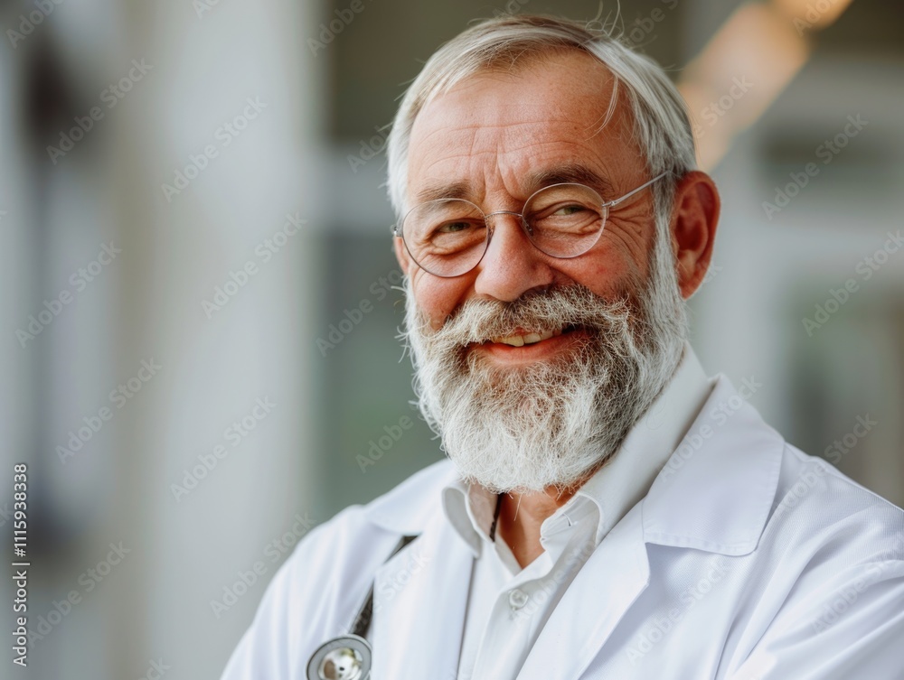 Middle-aged man with beard, smiling, wearing glasses and lab coat.