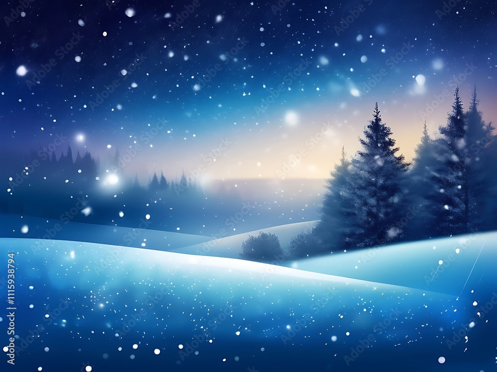 Naklejka premium Serene Winter Landscape With Snow Falling Softly On Trees