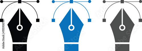 Pen tool icon. Logo for designer or illustrator. Design icon. The curve control points. Fountain pen nib glyph icon.