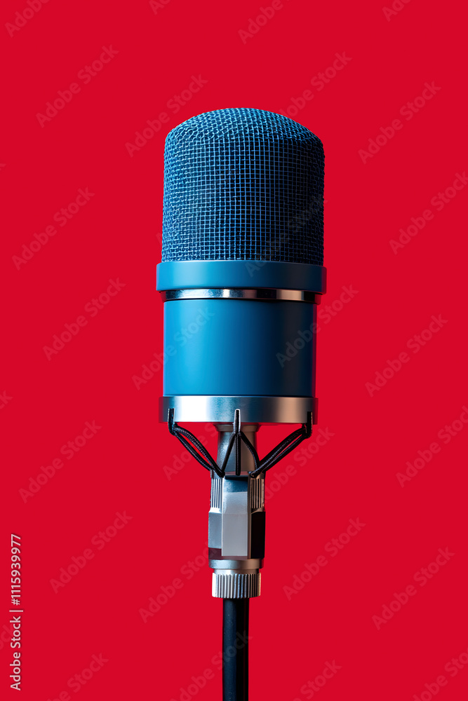 blue microphone on a red background
