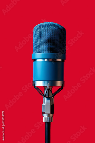 Obraz na płótnie blue microphone on a red background w salonie