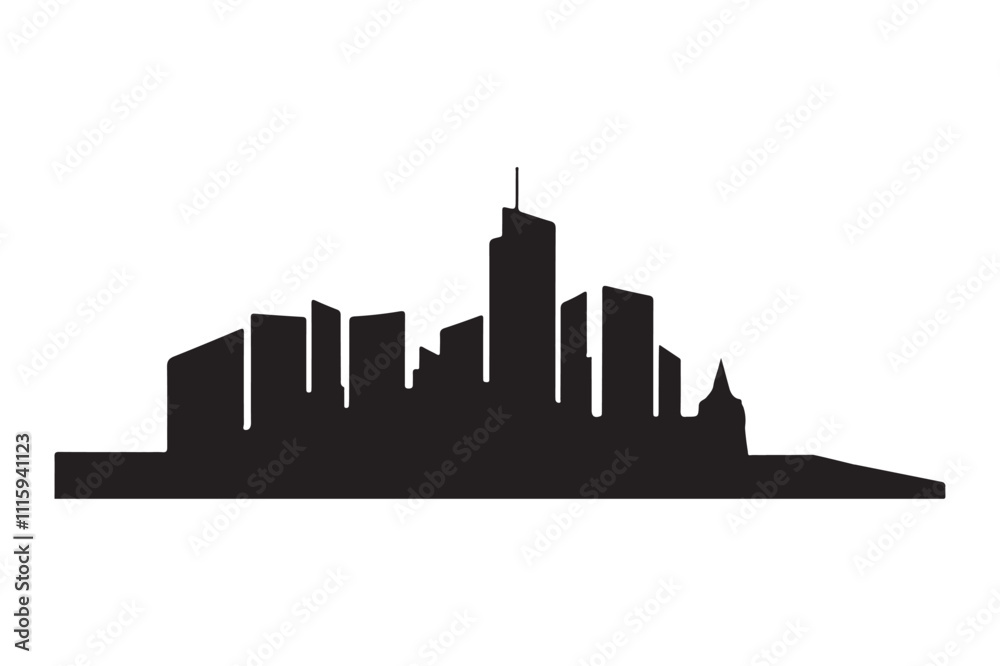Fototapeta premium City Silhouette Skyline - Black Silhouette Night Town Skyline Icons