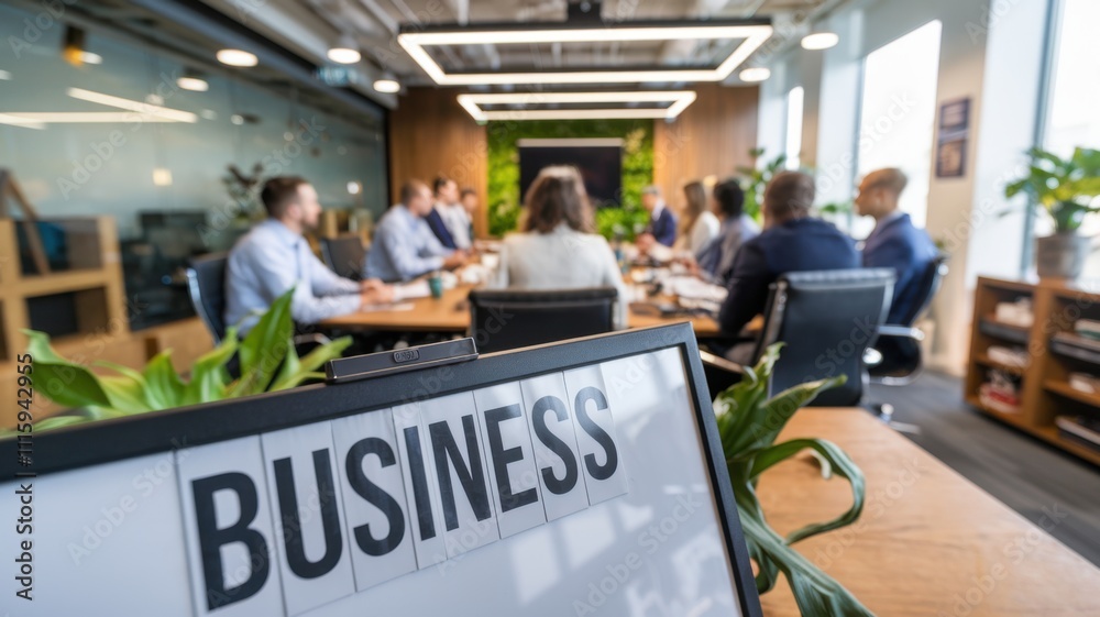 Obraz premium A business meeting in a modern conference room with a focus on collaboration.