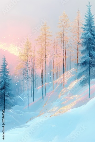 wonder winter forest illustration, christmas background