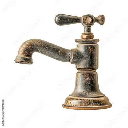 Antique-style faucet, cut out isolated in transparent background. photo