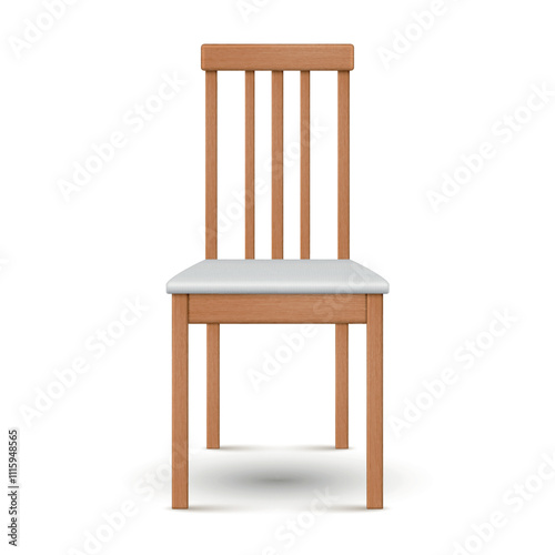 Simple wooden dining chair with white cushion, perfect for home settings and minimalist decor