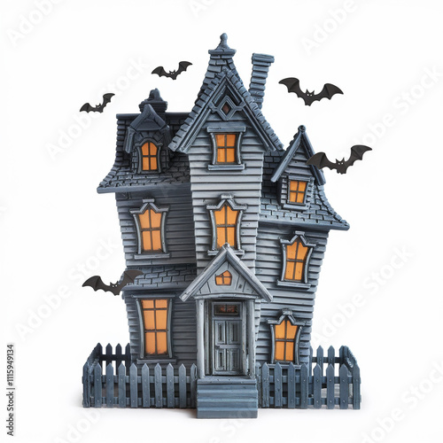 Haunted House Miniature Halloween Decoration Bats Fence photo