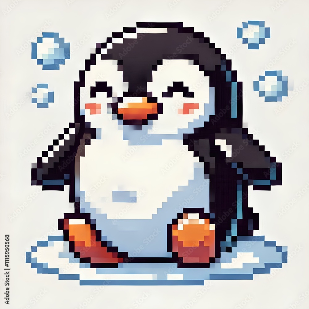 Obraz premium Cartoon Penguin in Pixel Art