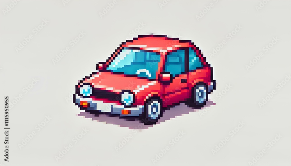Fototapeta premium Cartoon Pixel Art Car on White Background
