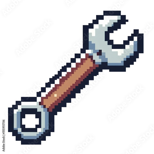 Cartoon Pixel Art Wrench on White Background