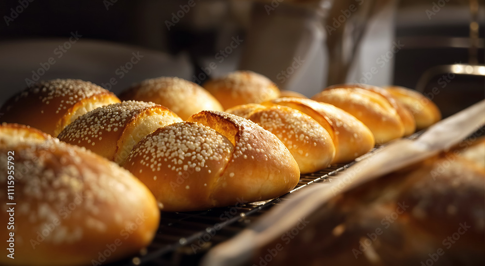 freshly baked golden brown bread rolls on tray warm kitchen ambiance bakery artisanal food rustic delicious texture home cooking freshly baked golden brown bread rolls on tray warm kitchen ambiance bakery artisanal food rustic delicious texture home cooking