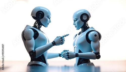 Futuristic Humanoid Robots Engaged in a Thoughtful Discussion