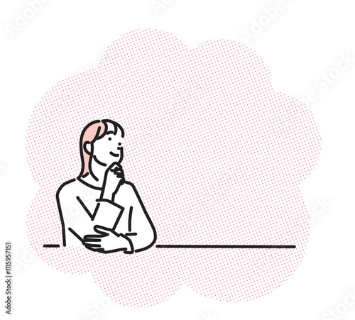 シンプル　イラスト　笑顔で上を見上げる若い女性