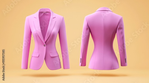  pink woman blazer mockup with front and back view. blazer jacket mock-up template .
