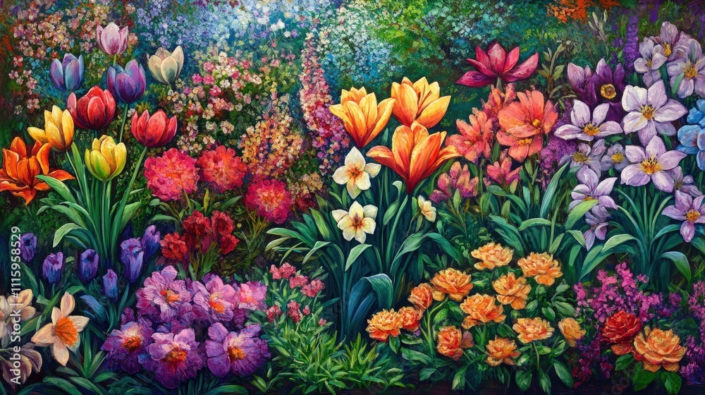 custom made wallpaper toronto digitalA vibrant garden in full bloom, with a wide variety of flowers and plants growing in harmony.