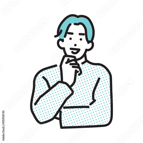 シンプル　イラスト　腕を組んだ笑顔の若い男性