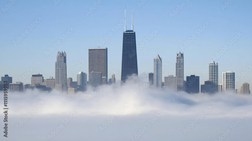 Fototapeta premium Majestic Chicago Skyline Emerging from Fog