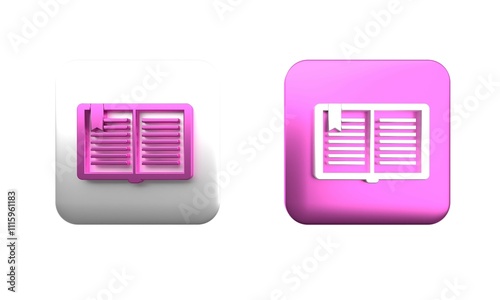 Colorful Open book icon isolated on white background. Square button. 3D render illustration