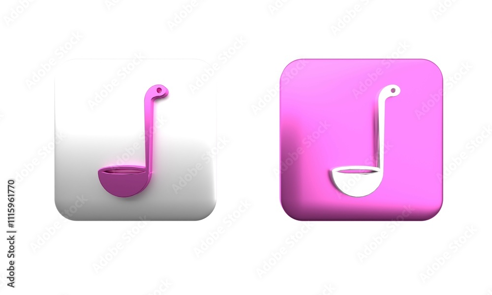 Colorful Kitchen ladle icon isolated on white background. Cooking utensil. Cutlery spoon sign. Square button. 3D render illustration Colorful Kitchen ladle icon isolated on white background. Cooking utensil. Cutlery spoon sign. Square button. 3D render illustration