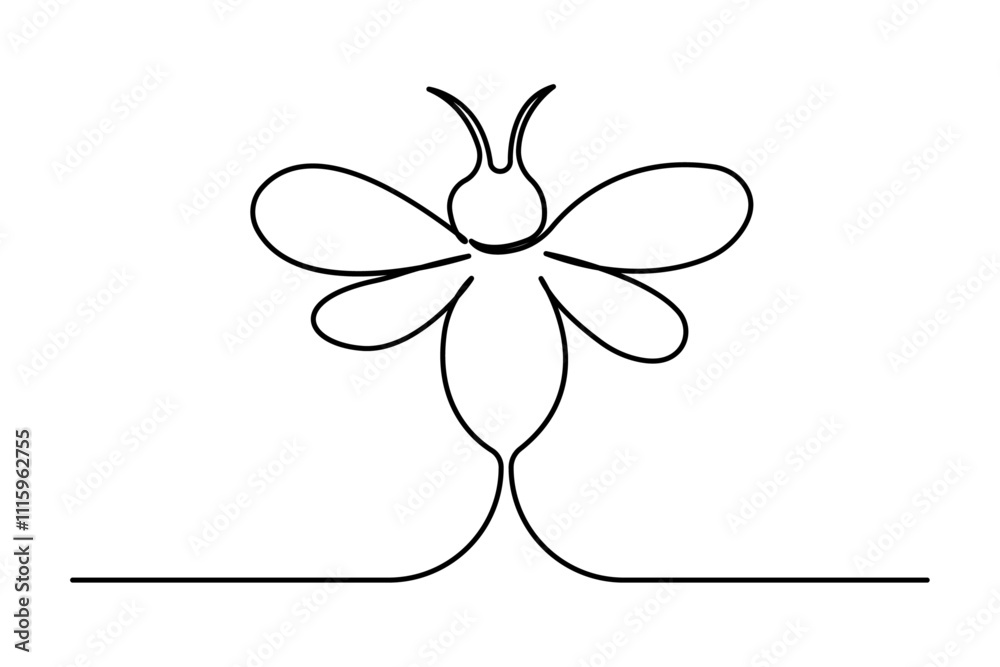 Bee continuous one line drawing and minimalist outline vector icon Bee continuous one line drawing and minimalist outline vector icon