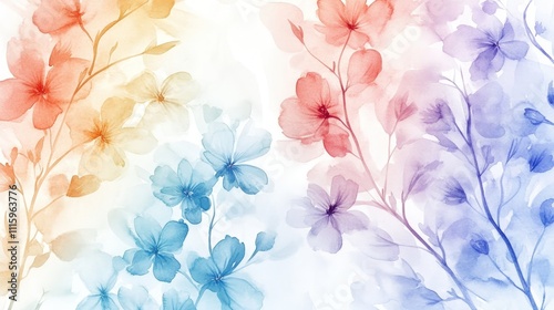 Watercolor painting, pastel flowers, soft colors.