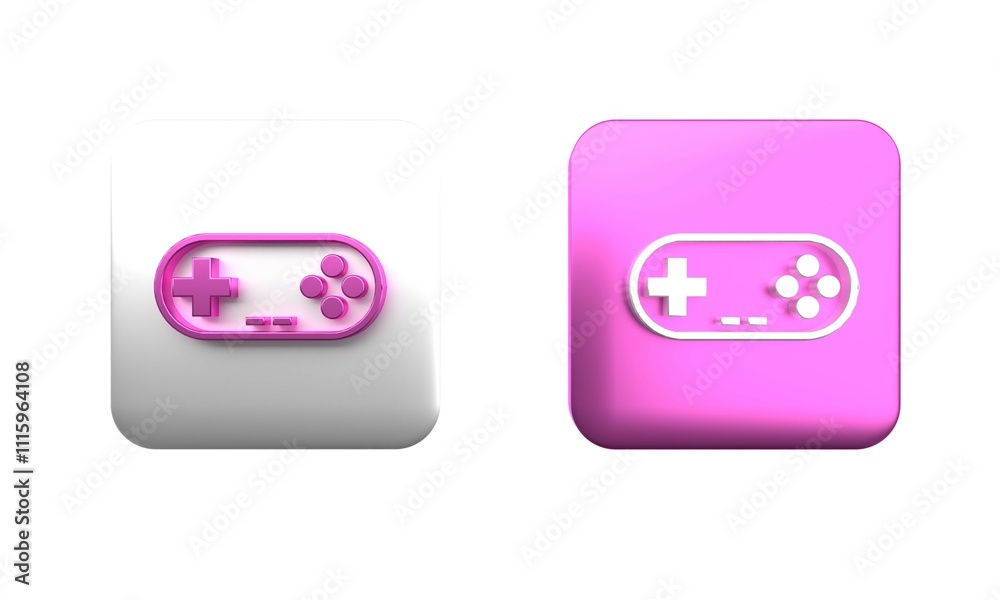 Colorful Gamepad icon isolated on white background. Game controller. Square button. 3D render illustration Colorful Gamepad icon isolated on white background. Game controller. Square button. 3D render illustration