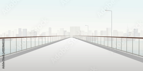 Minimalist cityscape with pedestrian bridge across the river have skyscrapers and clear sky background graphic illustration.