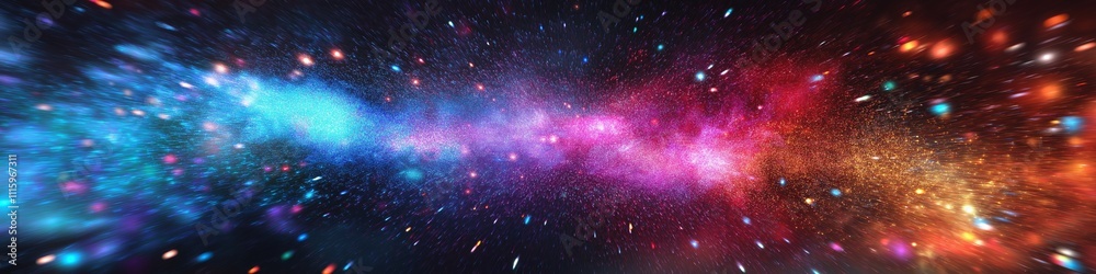 Obraz premium A colorful galaxy with a blue line in the middle. The colors are bright and vibrant, giving the impression of a lively and energetic scene