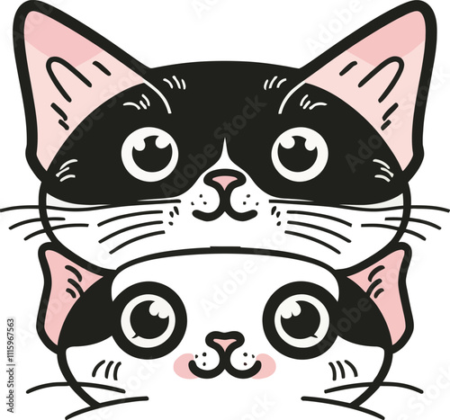 Cute peeking cat silhouette black and white vector illustration 