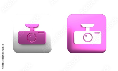 Colorful Car DVR icon isolated on white background. Car digital video recorder icon. Square button. 3D render illustration photo