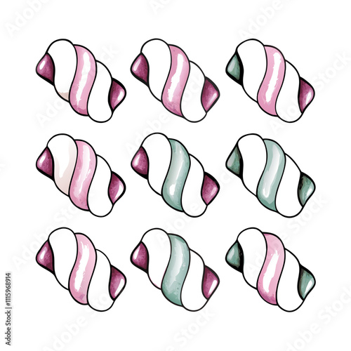 Cute watercolor candy swirls mini marshmallows vector illustration (4)