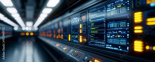 Wallpaper Mural Advanced technology: glowing screens in futuristic server room displaying complex data analysis and big data processing Torontodigital.ca