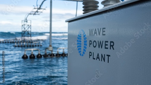 A wave power plant harnessing ocean energy with machinery visible in the background. photo