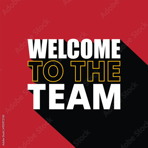 Welcome to the team modern typography on red background. Greeting card banner design for hiring employee template. Welcome logo, sticker, label, tag vector illustration.