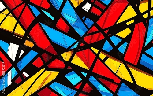 Constructivist abstract pattern with dynamic diagonal lines, bold red, blue, yellow intersections, graphic energy photo