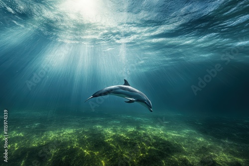 Two Pacific white-sided dolphins, Lagenorhynchus obliquidens, swimming underwater. Closeup. 4K. Beautiful simple AI generated image photo