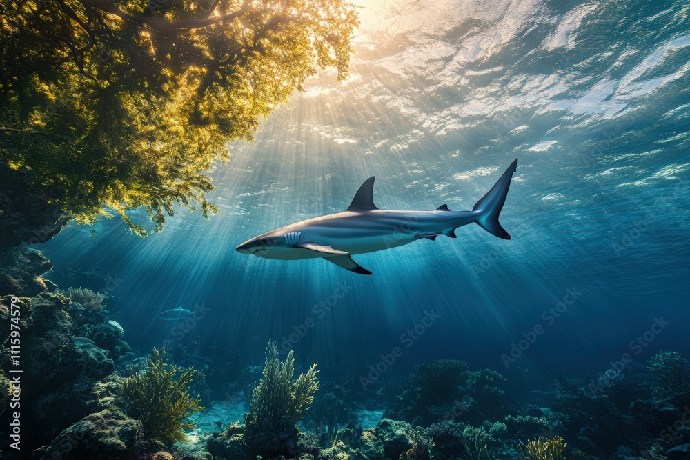 Obraz premium Two Pacific white-sided dolphins, Lagenorhynchus obliquidens, swimming underwater. Closeup. 4K. Beautiful simple AI generated image