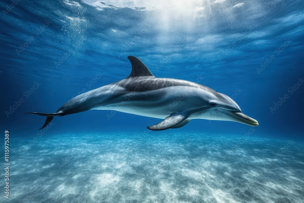 Obraz premium Two Pacific white-sided dolphins, Lagenorhynchus obliquidens, swimming underwater. Closeup. 4K. Beautiful simple AI generated image