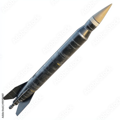 Isolated Tactical Missile Rendered on White Background, Showcasing Military Power and Precision Technology photo