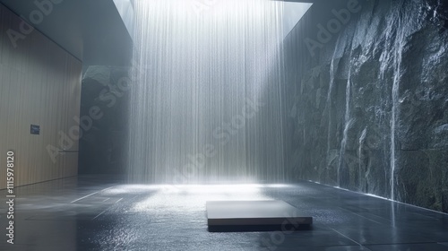 Modern shower room, water dripping slowly

