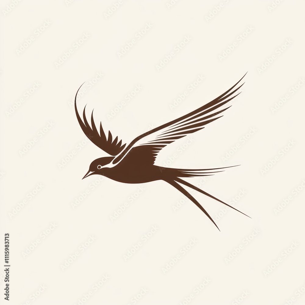 Obraz premium Stylized brown bird in flight, minimalist design.