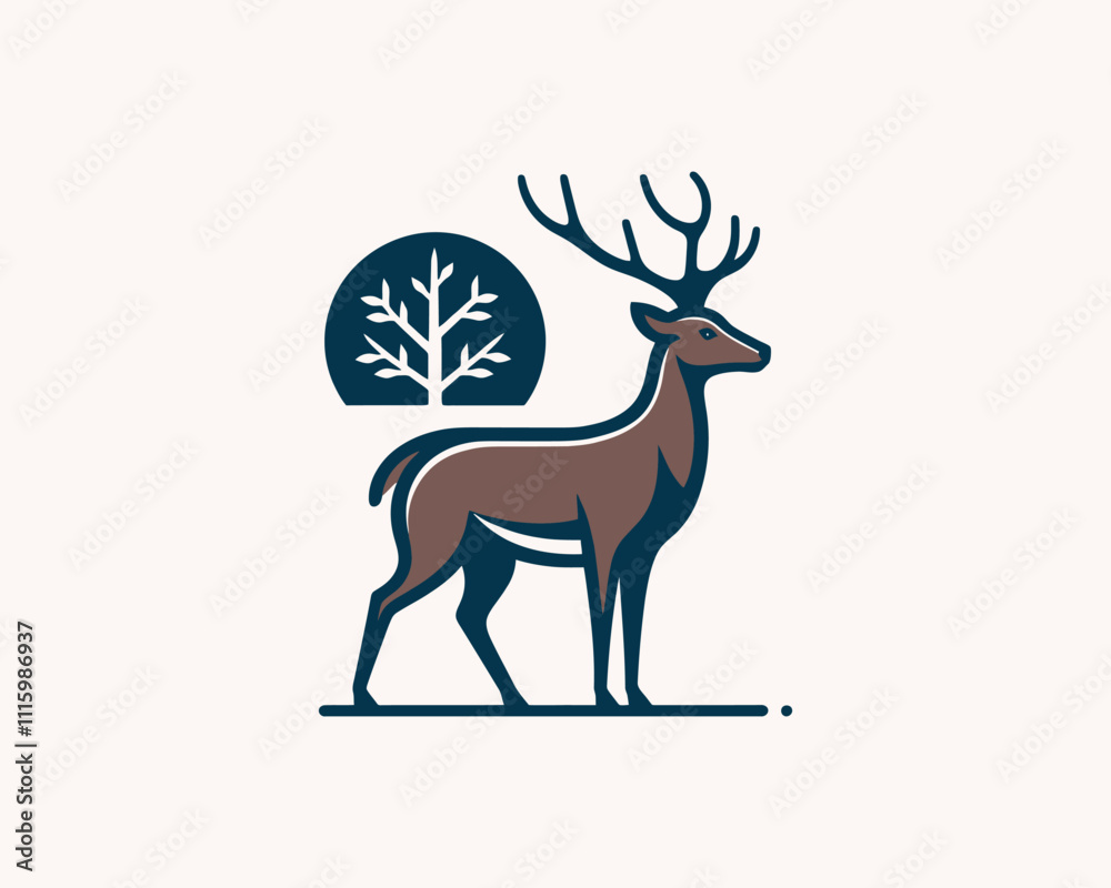Obraz premium Deer logo vector template. Deer head icon symbol vector illustration. Deer silhouette logo