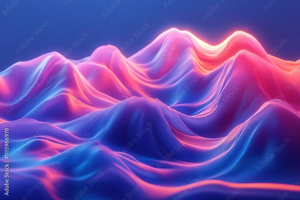 Obraz premium Vibrant abstract waves in neon colors with a flowing mountain-like formation.