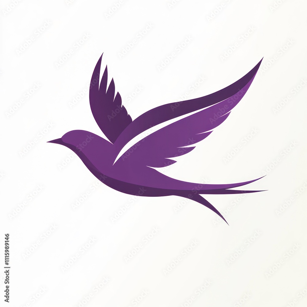 Obraz premium Here's a description and keywords for your image.. Purple stylized bird in flight, minimalist design.