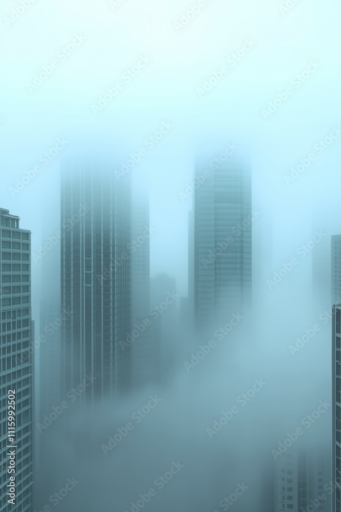 Fototapeta premium skyscrapers in an early morning setting, mist gently rising around each structure