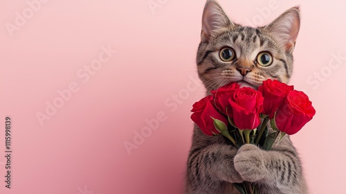 cat with flowers,card,gift photo