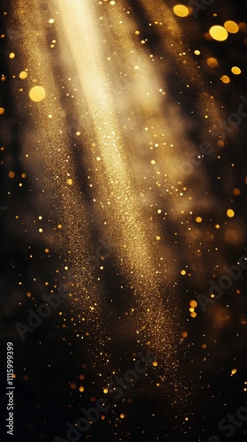 Golden particles shimmer under soft light creating a magical atmosphere in a ...