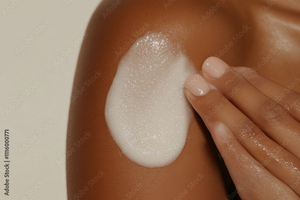 Fototapeta premium Woman applying moisturizing cream on shoulder for smooth skin