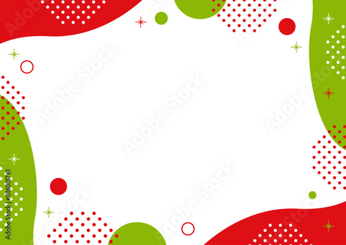 抽象的　フレーム　クリスマスカラー　水玉　キラキラ　赤　黄緑